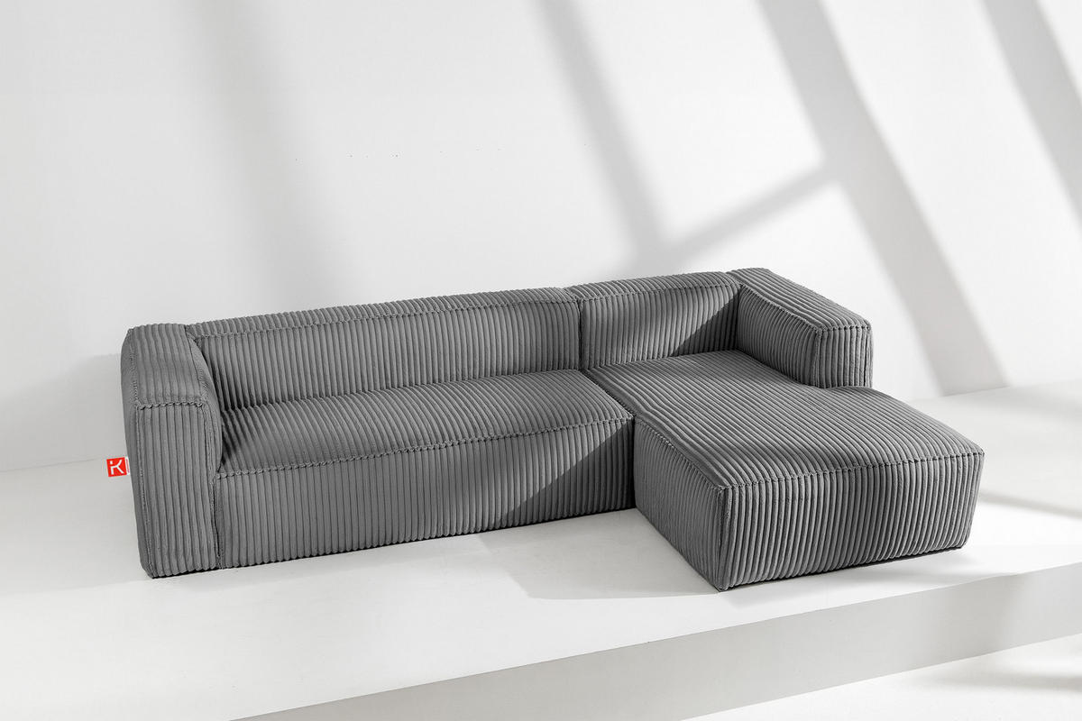 ECKSOFA-RECHTS FEROX Modern, Cord-Stoff, dunkelgrau - Dunkelgrau, Textil (305/175cm) - KONSIMO®
