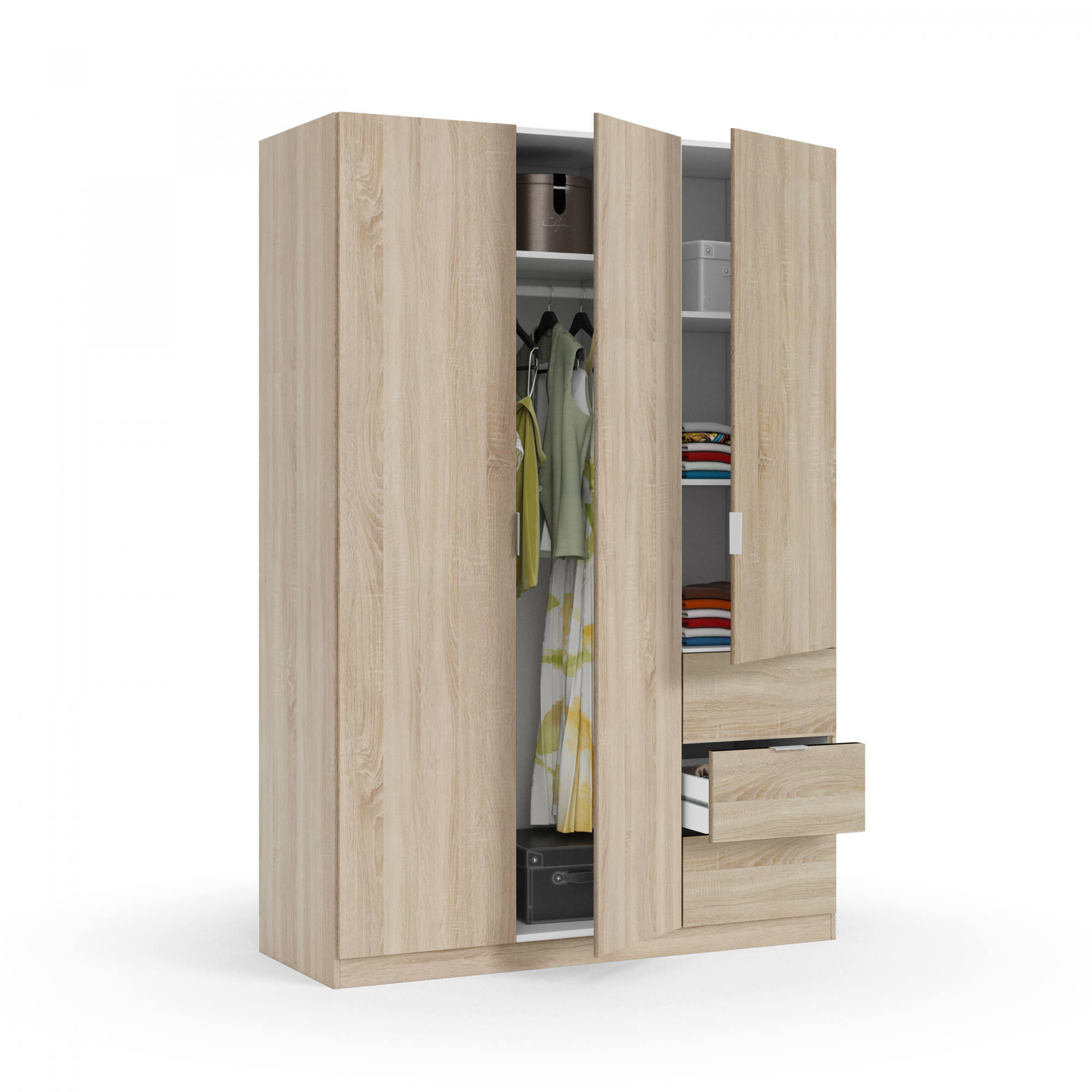 KLEIDERSCHRANK 3 TÜREN Eiche 52/135/200 cm - Braun, Holzwerkstoff (135/200/52cm) - DMORA