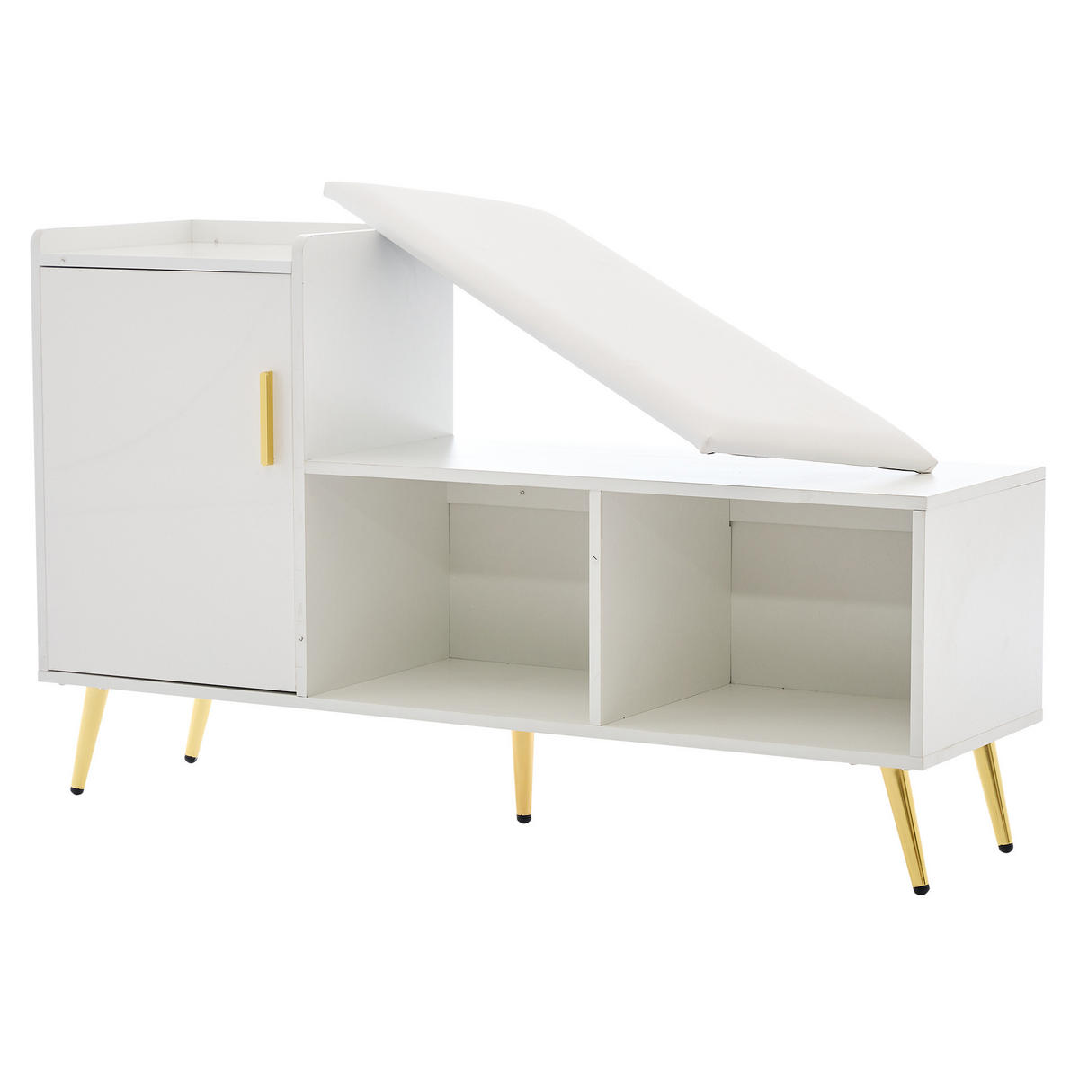 SCHUHSCHRANK 120/35/71,5 cm mit Sitzbank, verstellbaren Einlegeböden und Hochglanzfront, Weiß - Weiß, Holzwerkstoff (120/71.5/35cm) - Redom