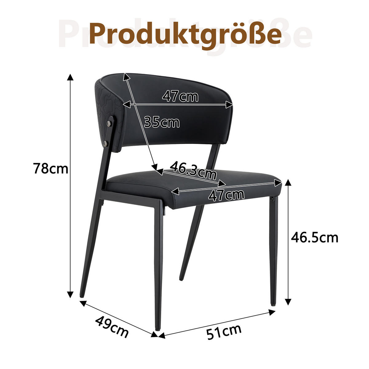 STUHL-SET DE-36686 2 Stück mit Kunstlederbezug und Metallgestell Schwarz - Schwarz, Metall (49/78/51cm) - ComfortXL