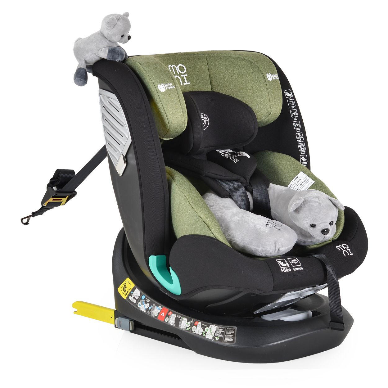 KINDERSITZ Serengeti i-Size grün (40-150cm) Isofix, Kuscheltier, Nackenkissen - Grün, Kunststoff (44/60/17cm) - Moni