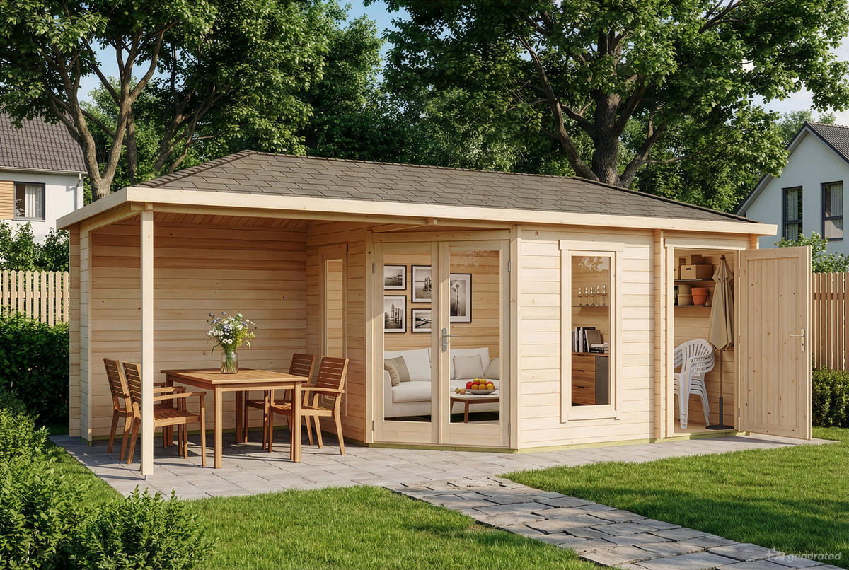 GARTENHAUS Holz Liwa mit Anbau - Naturfarben, Holz (728/274/317cm) - Alpholz