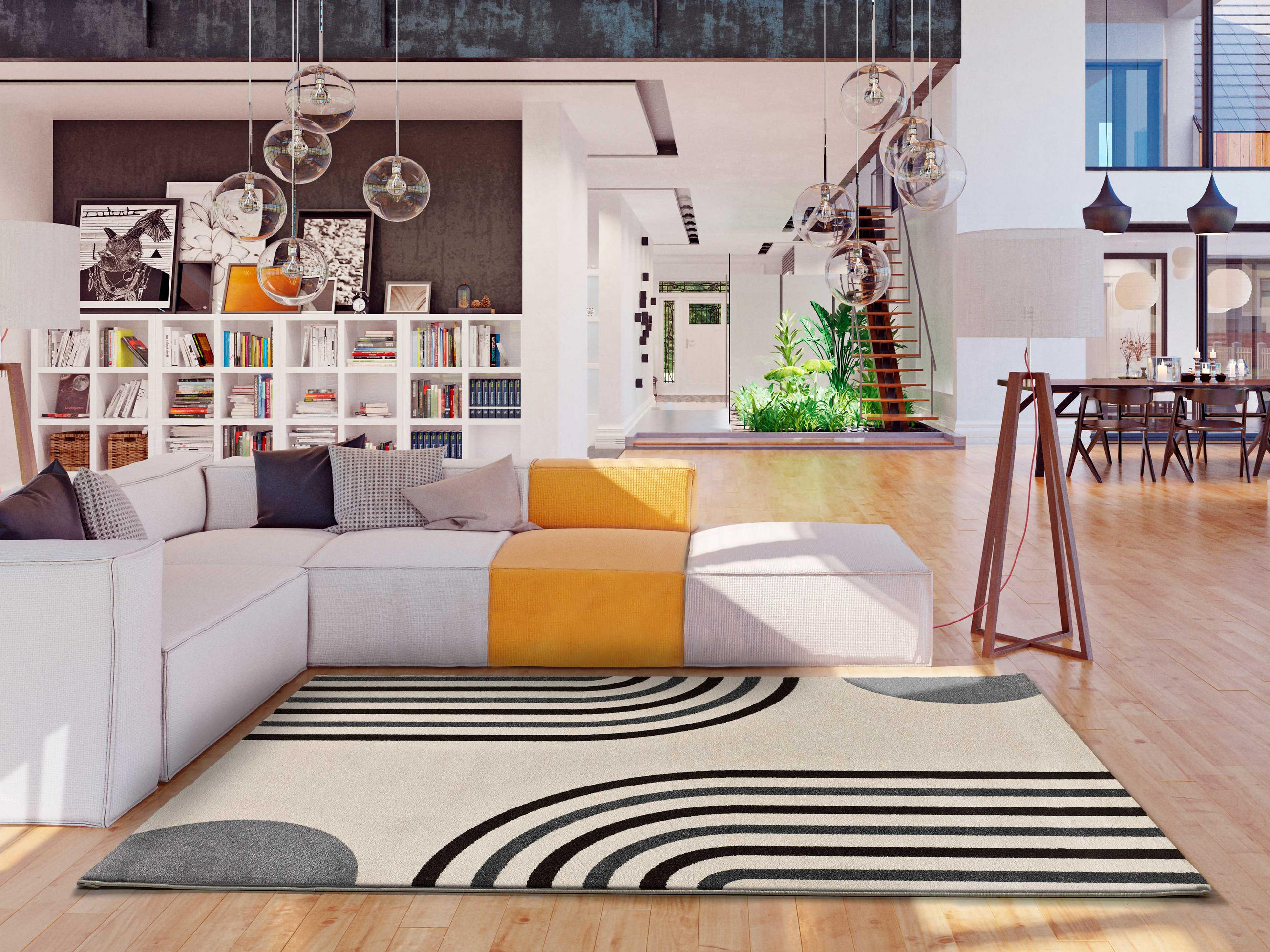 Thumbnail - Atticgo Webteppich, Weiß, Grau, Textil, Kunstzeichnung, Rechteckig, 160x230 cm, Oeko-Tex® Standard 100, antistatisch, Te...