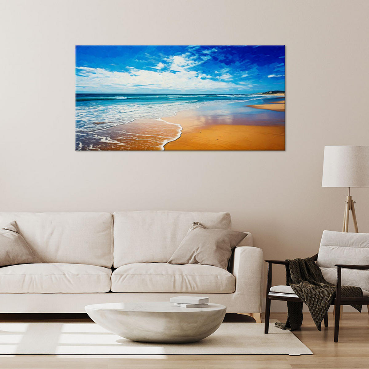 LEINWANDBILD Meer Strand Natur Landschaft 100x50cm - Blau, Textil (100/50cm) - Feeby