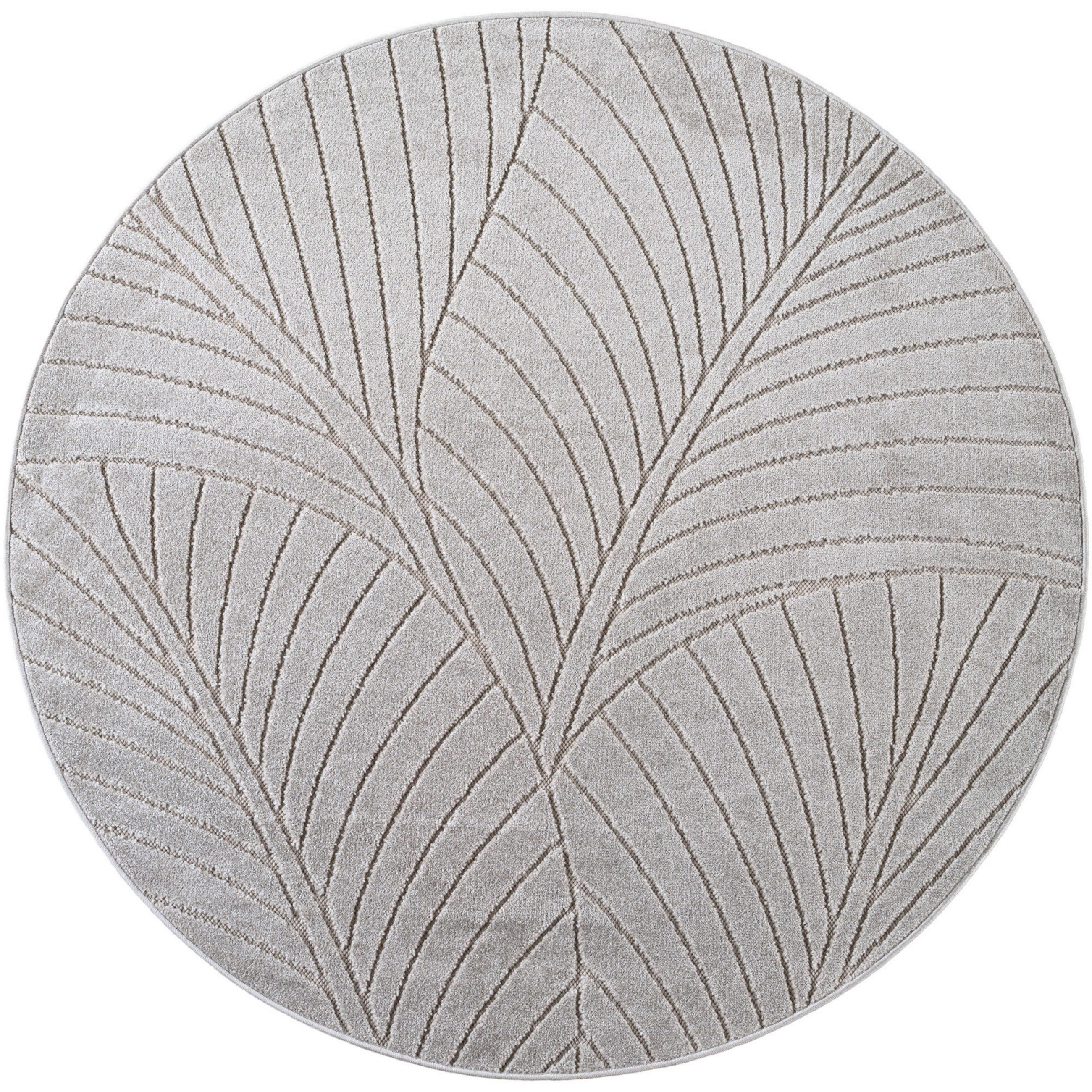 TEPPICH Outdoor, Fußbodenheizung-geeignet, mit Blattmotiv, ENGADIN in Silbergrau, Ø 200 cm - Grau, Textil (200/200cm) - KADIMA DESIGN