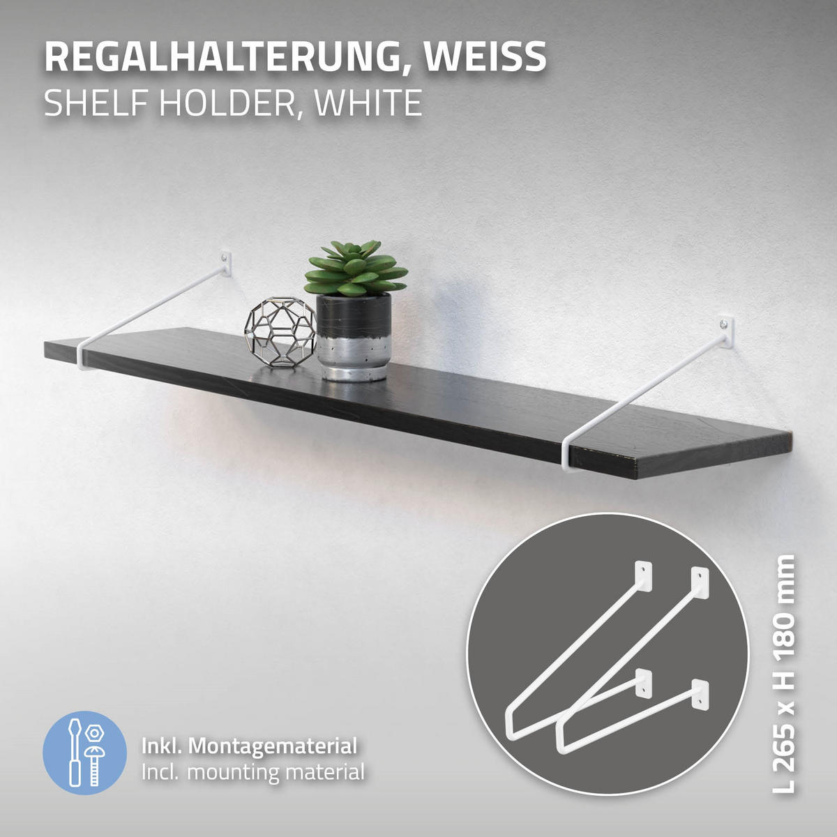 REGALHALTERUNG 2er Set 265mm Weiss - Weiß, Metall (18/2.3/26.5cm) - ML-DESIGN