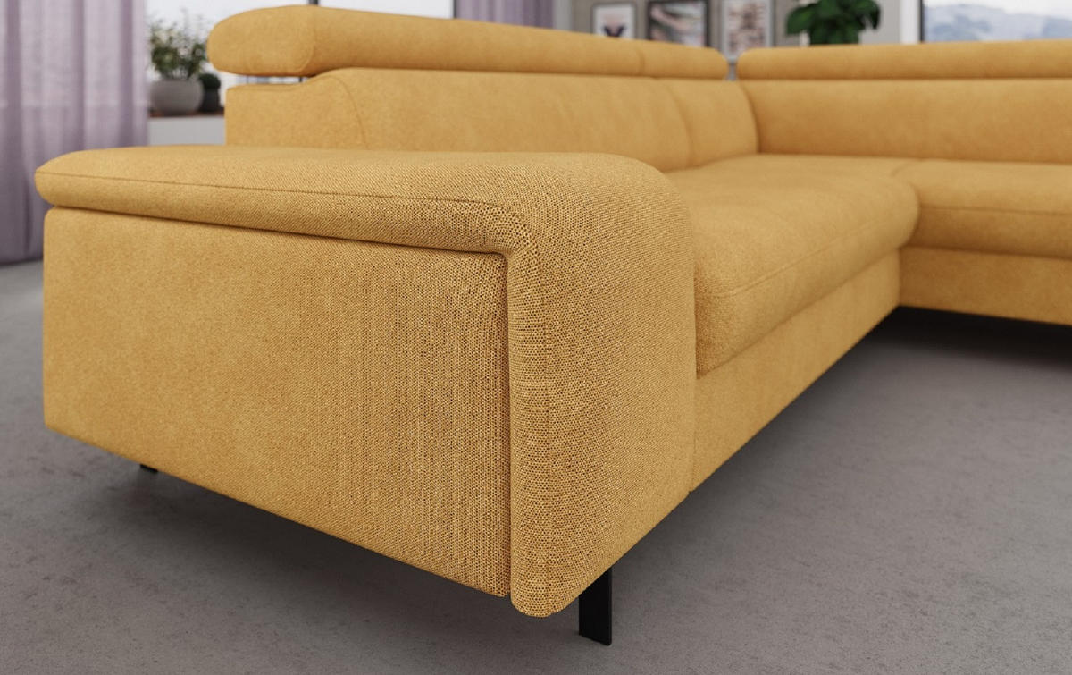ECKSOFA mit Schlaffunktion und Bettkasten - Gelb/Schwarz, Kunststoff/Textil (215/262cm) - Cotta