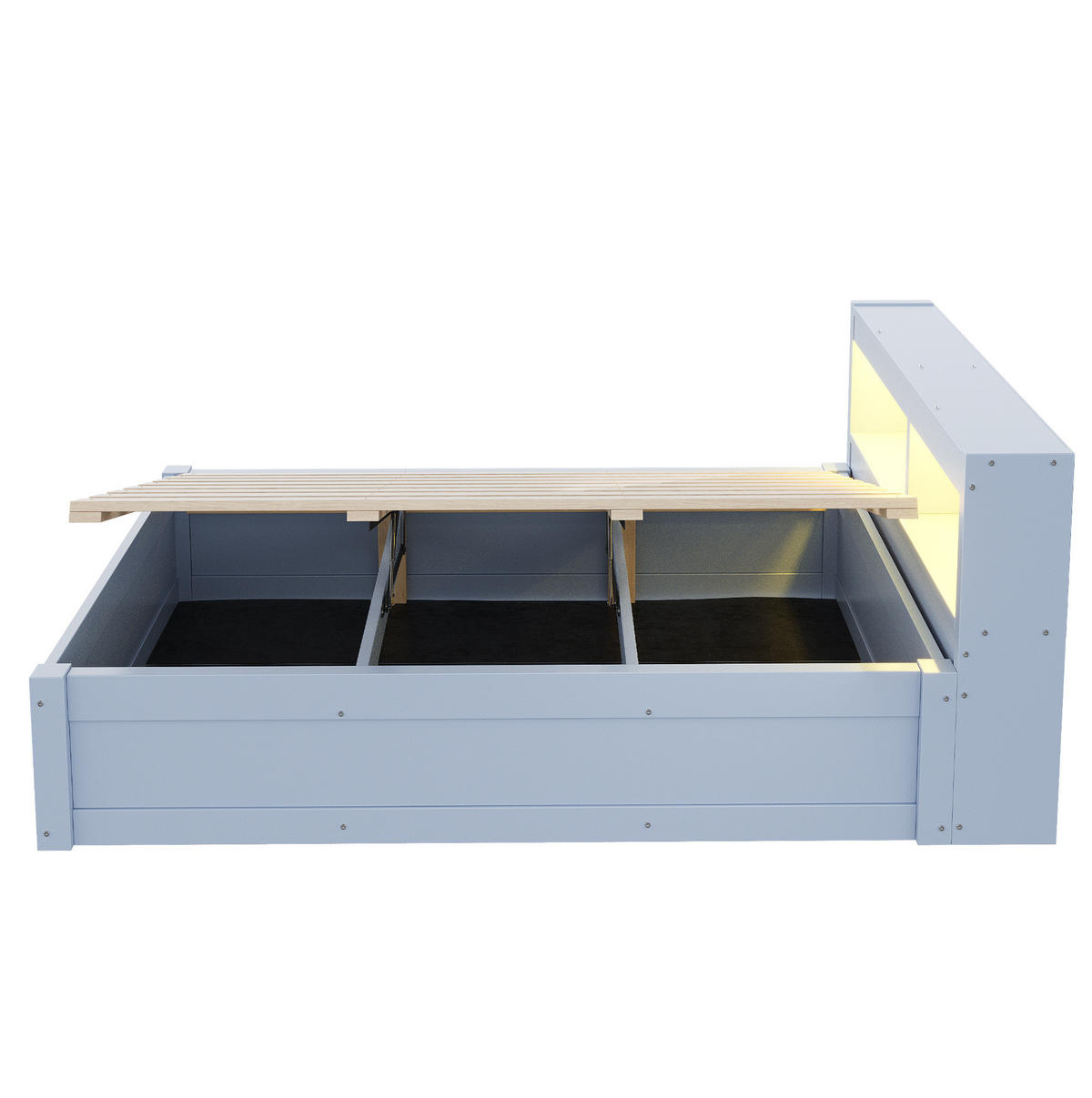 JEDNOLŮŽKO 90/200 cm s LED osvětlením, zásuvkou, hydraulickým úložným prostorem a policemi z MDF, Šedá - šedá, kompozitní dřevo (90/200cm) - Redom