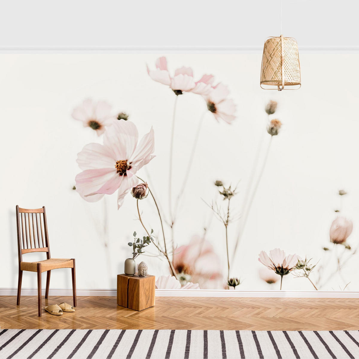 FOTOTAPETE Cosmea in zarten Cremetönen 288/190 cm - Eichefarben, Papier (288/190cm) - Bilderwelten