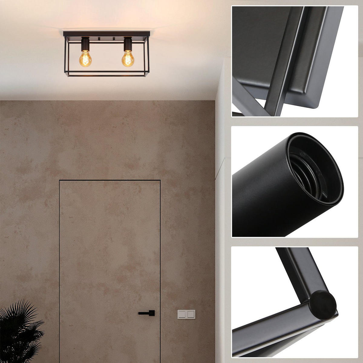 DECKENLEUCHTE Celestyn 38/18/15 cm - Schwarz, Metall (38/18/15cm) - ZMH