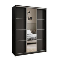 SCHWEBETÜRENSCHRANK VARO 150/205/60 cm 3-türig mit Spiegel Schwarz - Schwarz, Holzwerkstoff (150/205/60cm) - MASSENO