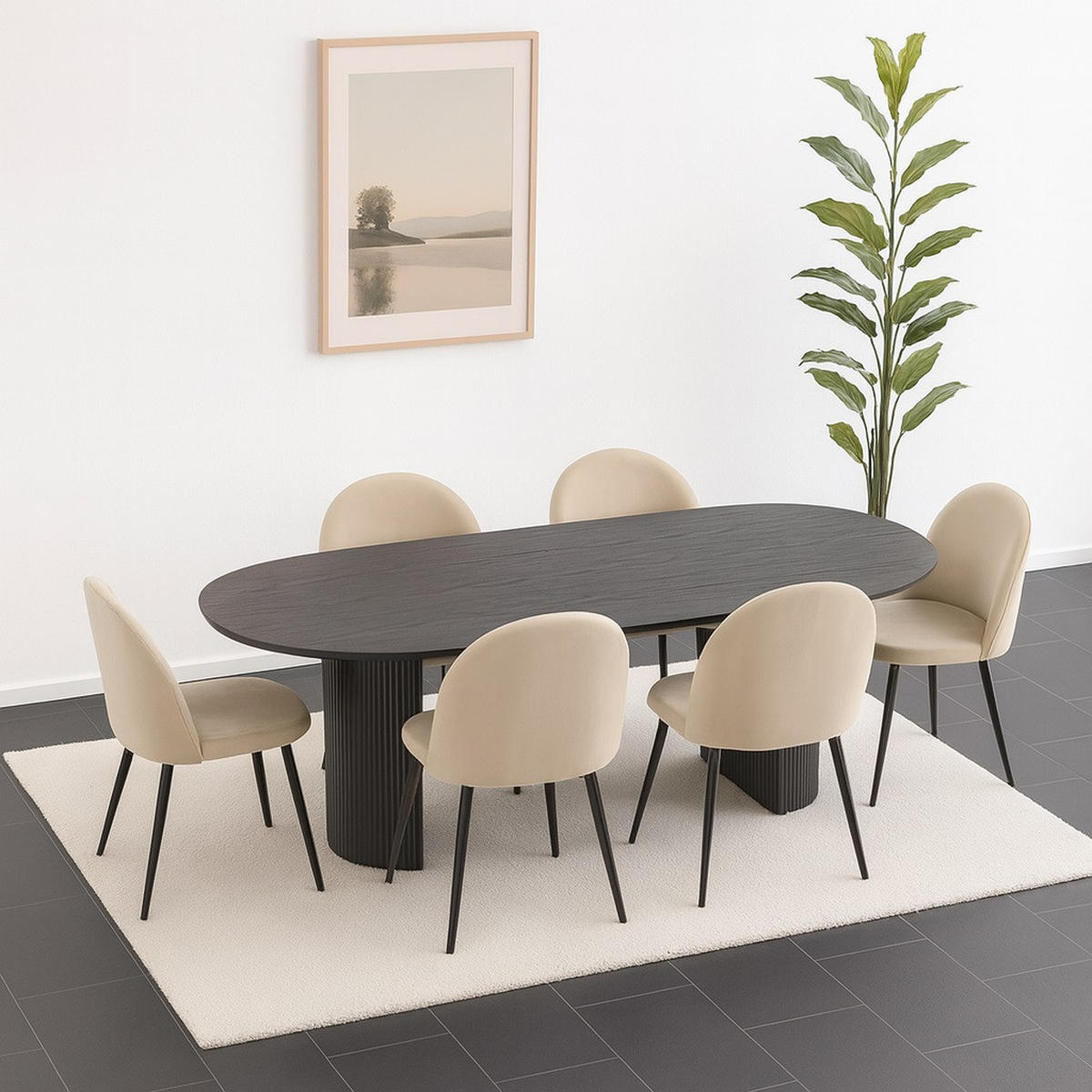 ESSGRUPPE 7-TLG. Kyoto Dunkelbraun, Beige - Dunkelbraun/Beige, Holzwerkstoff/Textil (210/75/100cm) - ebuy24