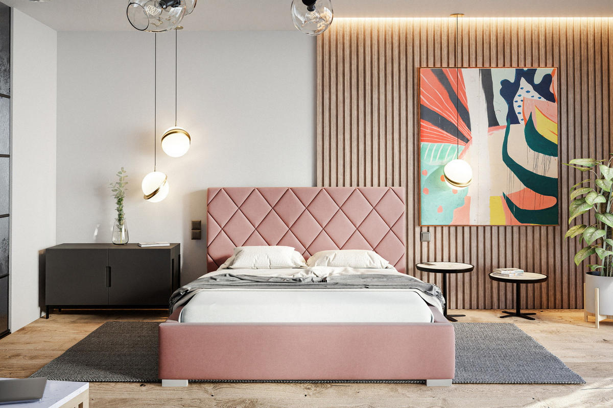 POLSTERBETT 160x200 Aron, Lattenrost, Samtstoff Rosa - Pink, Holz/Textil (160/200cm) - Emporius