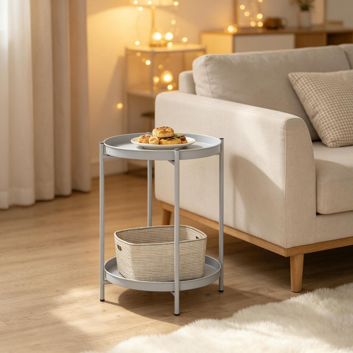 COUCHTISCH 44x44x53cm Runder Beistelltisch Metall-Sofatisch mit abnehmbaren Schalen - Weiß, Metall (50/50/5cm) - Raelunyi