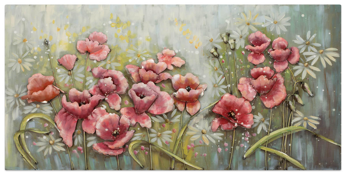 METALLBILD Rosa 120/60 cm - Pink/Grün, Metall (5.5/60cm) - KUNSTLOFT