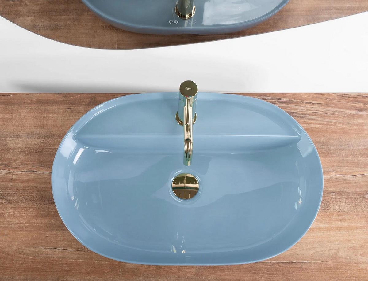 AUFSATZWASCHBECKEN Rea Aura 61 L.blue Shiny - Blau, Keramik (41/13/61cm) - REA