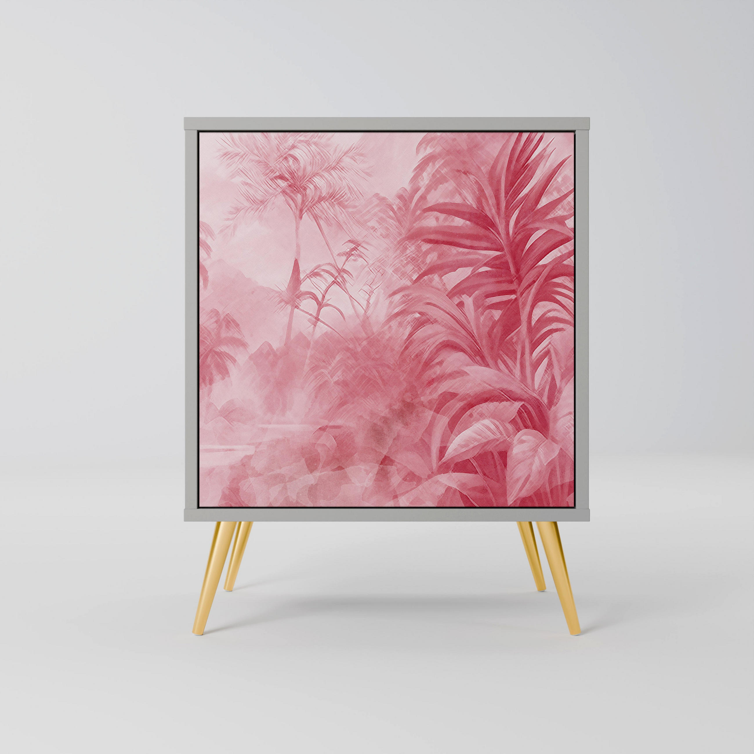 SIDEBOARD SWEET TROPICS, Grau, 57,5x42x75,5 cm, Goldfarbene Metallfüße - Goldfarben/Multicolor, Holzwerkstoff/Metall (57.5/75.5/42cm) - SpaceRebels