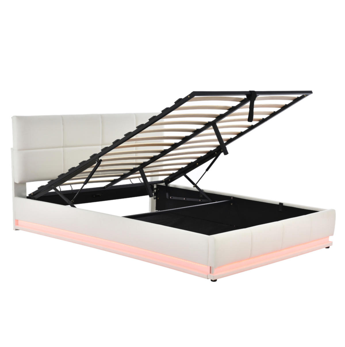 BETT mit LED und Bettkasten 160x200 cm Kunstleder White - Weiß, Metall (160/200cm) - Meubliv
