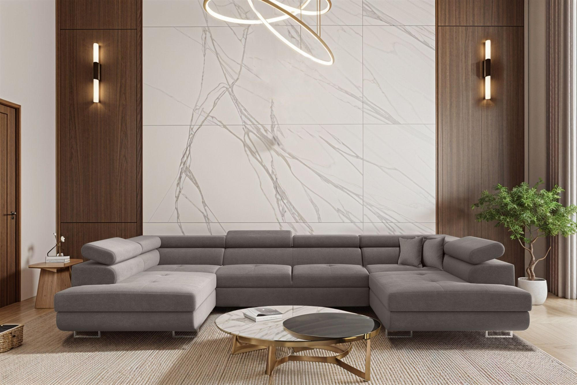 WOHNLANDSCHAFT Carmelo In Nova - Grün, Holzwerkstoff/Textil (345/90/202cm) - Fun Möbel