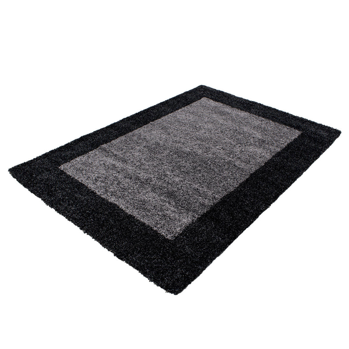 TEPPICH Hochflor einfarbig mit Bordüre Polypropylen Wohnzimmer Anthrazit Läufer 60x110 - Anthrazit, Textil (60/110cm) - KADIMA DESIGN