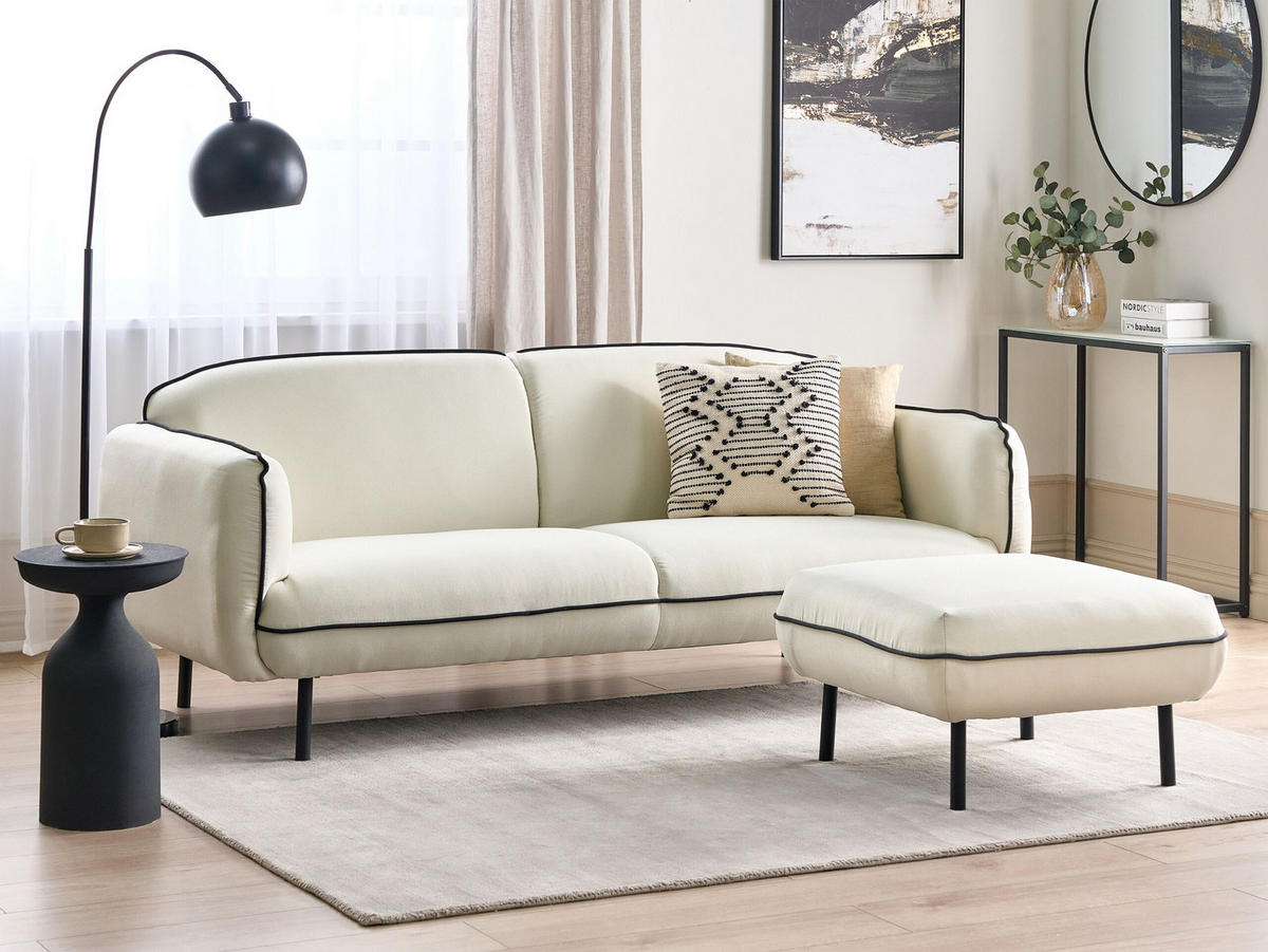 3-SITZER-SOFA hellbeige/schwarz mit Ottomane Tonsberg - Beige/Schwarz, Textil (198/78/85cm) - Beliani
