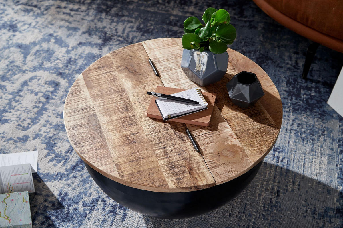COUCHTISCH Industrial-Style Mango-Holz mit Metall, Aufklappbarer Stauraum - Schwarz, Holz/Metall (60/60/34cm) - KADIMA DESIGN