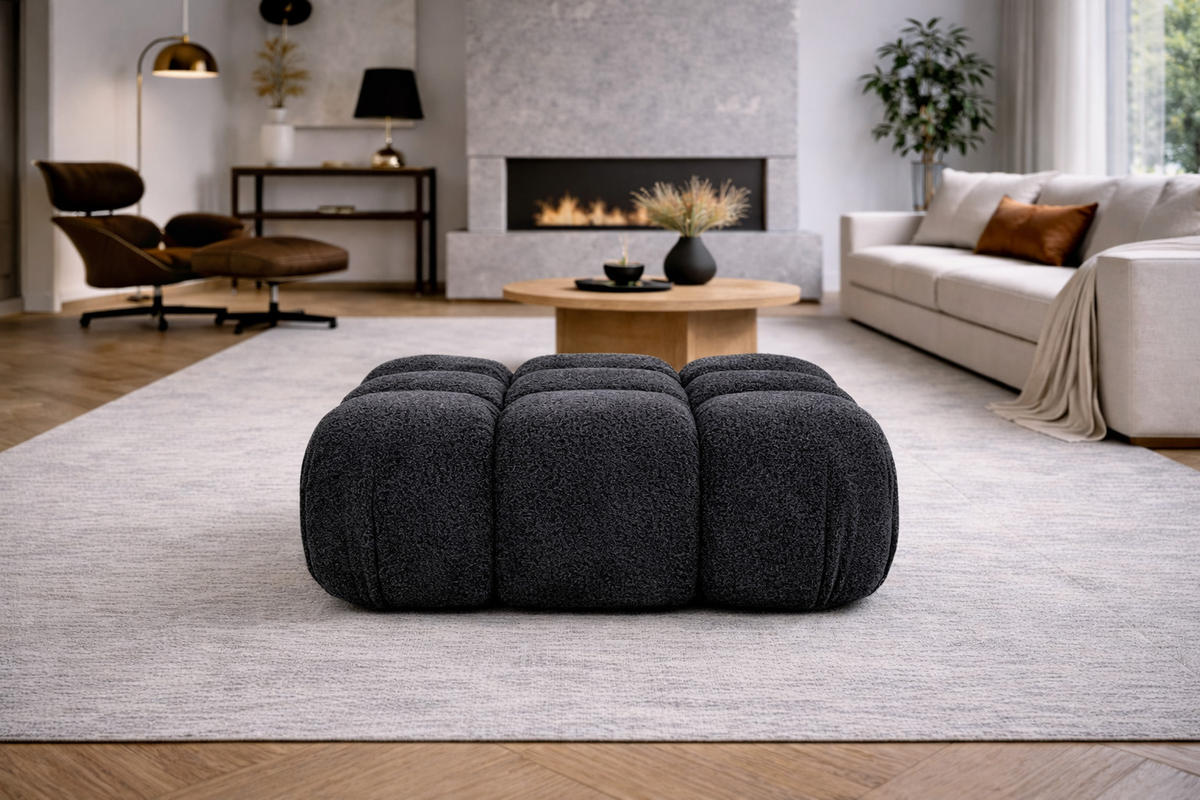 HOCKER Modularer, Bouclé-Stoff Abriamo, Graphit, Selia - Graphitfarben, Holz (95/40/95cm) - Kaiser Möbel