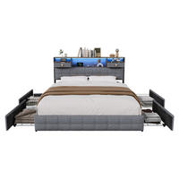 POLSTERBETT 160x200cm mit LED-Beleuchtung, Ladestation & Stauraum - Grau, Holz - SHOPENTRA