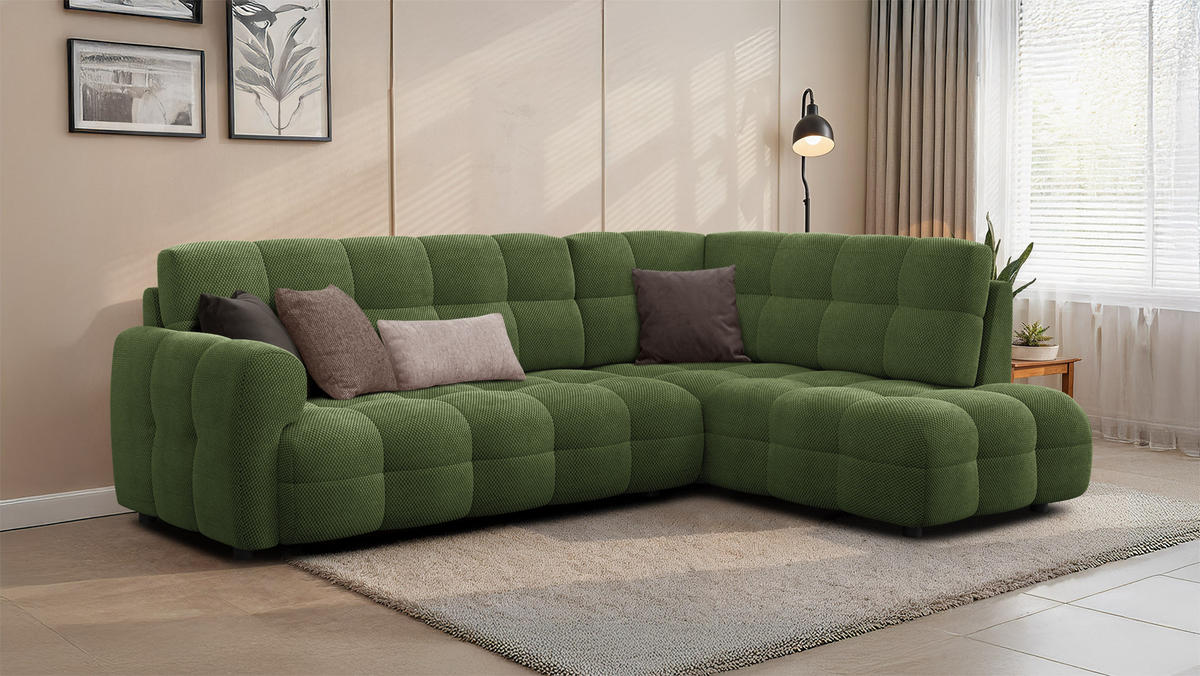 ECKSOFA MELLOW 5-Sitzer, olive - Schwarz/Grün, Holz/Textil (283/191cm) - Courtois Laville