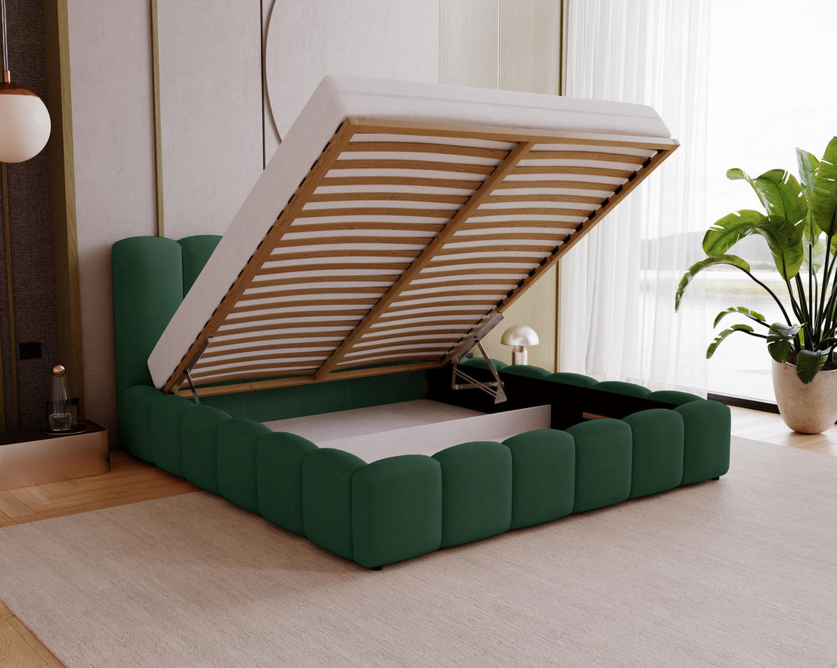 POLSTERBETT 140x200 cm Florent, Bettkasten, Samt, Grün - Grün, Holz/Textil (140/200cm) - Emporius