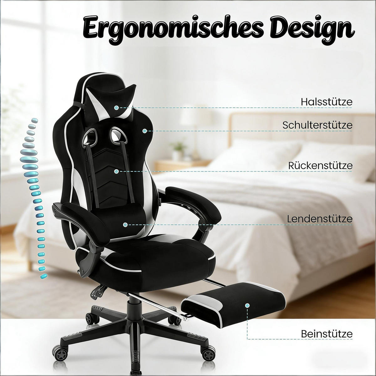 GAMINGSTUHL Schwarz/Weiß 70/46/128 cm - Schwarz, Metall (70/128/46cm) - PANGIVO