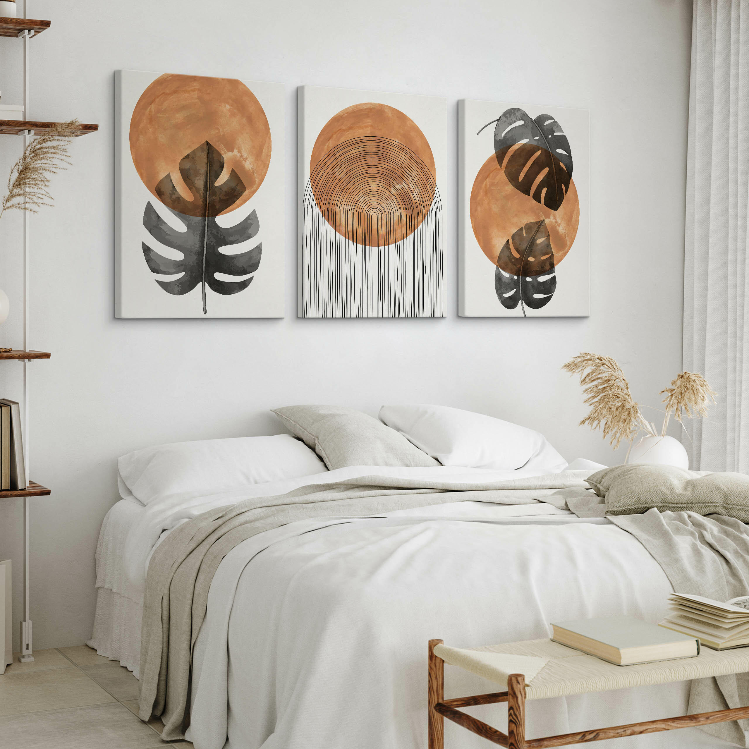 Thumbnail - Muralo Leinwandbilder, Schwarz, Weiß, Braun, Orange, Textil, Baum/Pflanze/Natur, Abstrakt, Kunstzeichnung, Rechteckig, 9...