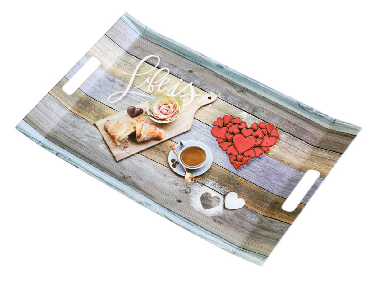 TABLETT Frühstück, rechteckige Serviertablett mit Griff 54x35 cm - Grau, Kunststoff (35/3/54cm) - Lashuma
