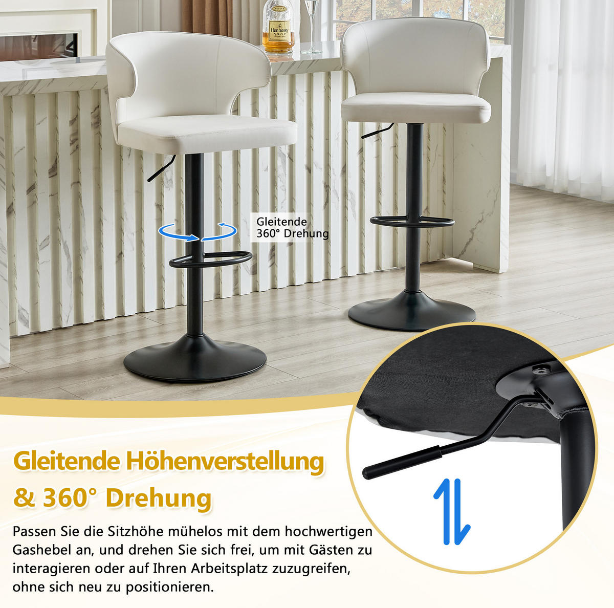 BARHOCKER 2er-Set höhenverstellbar mit Lehne Weiß - Weiß, Metall (45/110/49.72cm) - Meubliv