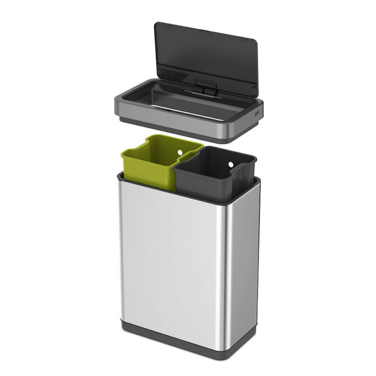 MÜLLEIMER Sensor Aus Mattem Edelstahl 40 Liter 64,8 x 47 x 28 cm Zwei Kunststoff Inneneimer Silber - Silberfarben, Metall (46.9/64.8/27cm) - PROREGAL