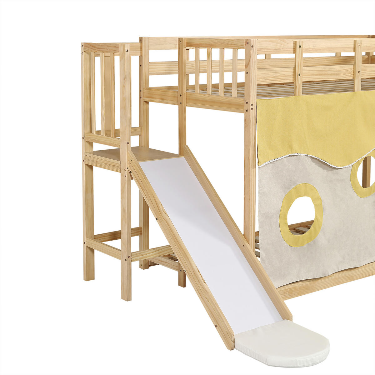 ETAGENBETT 90x200cm mit Bettvorhang und Rutsche, Natur - Naturfarben, Holz (90/200cm) - KOMHTOM