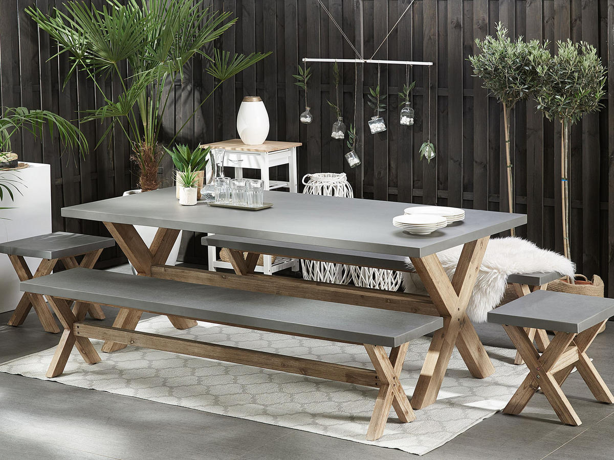 ZAHRADNÍ STŮL Vláknocement šedý 200/100 cm Olbia - šedá/světle hnědá, kámen (200/100/75cm) - Beliani