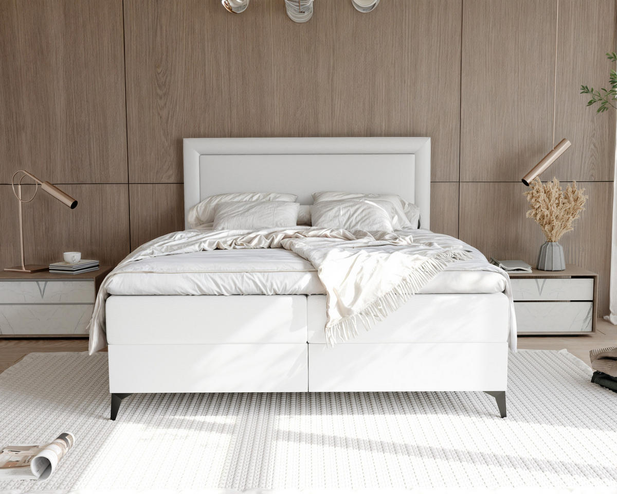BOXBETT NERO 200/200 cm mit Matratze und Topper, Weiß - Schwarz/Weiß, Holzwerkstoff/Textil (200/200cm) - Idohome