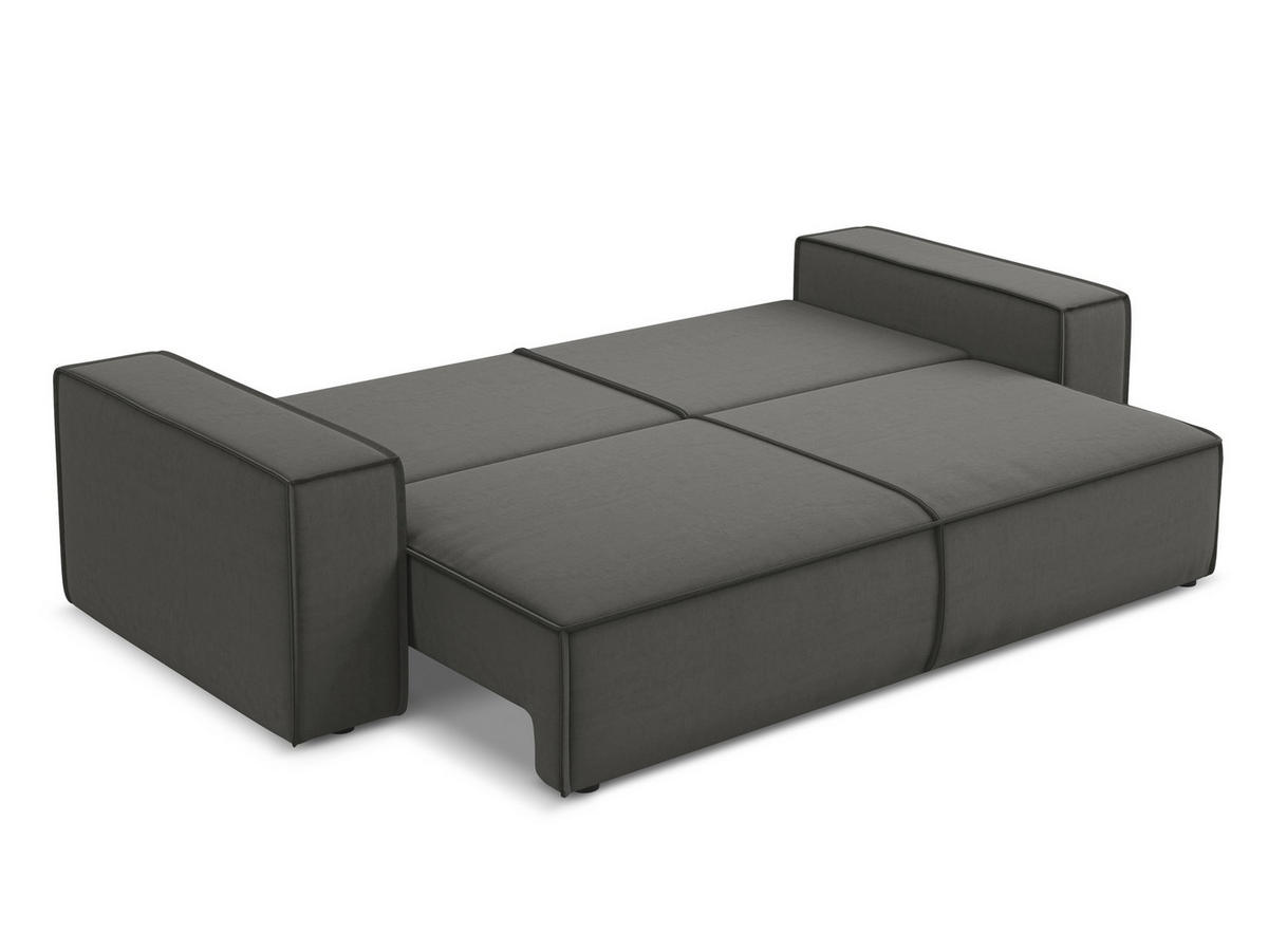 3-SITZER SOFA mit Schlaffunktion Samt Stoff Grau - Dunkelgrau/Schwarz, Kunststoff/Textil (255/85/105cm) - Makamii