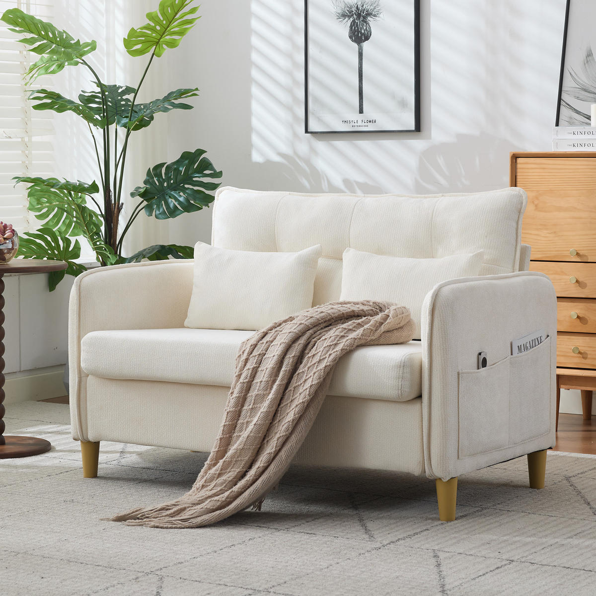 SOFA 2-Sitzer 127 cm Chenille Beige Holzrahmen - Beige, Holzwerkstoff (127/83/75.5cm) - Meubliv