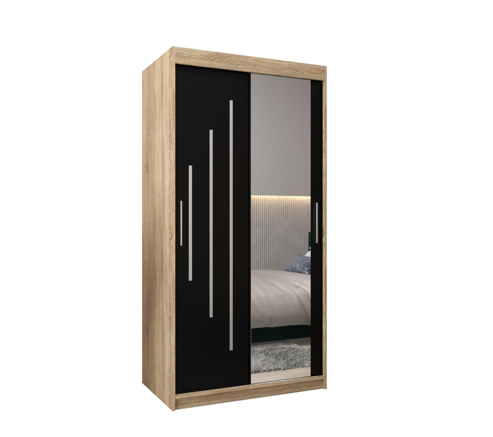SCHWEBETÜRENSCHRANK 200/100/62 2-türig - Silberfarben/Schwarz, Holz/Kunststoff (100/200/62cm) - Abiks Möbel