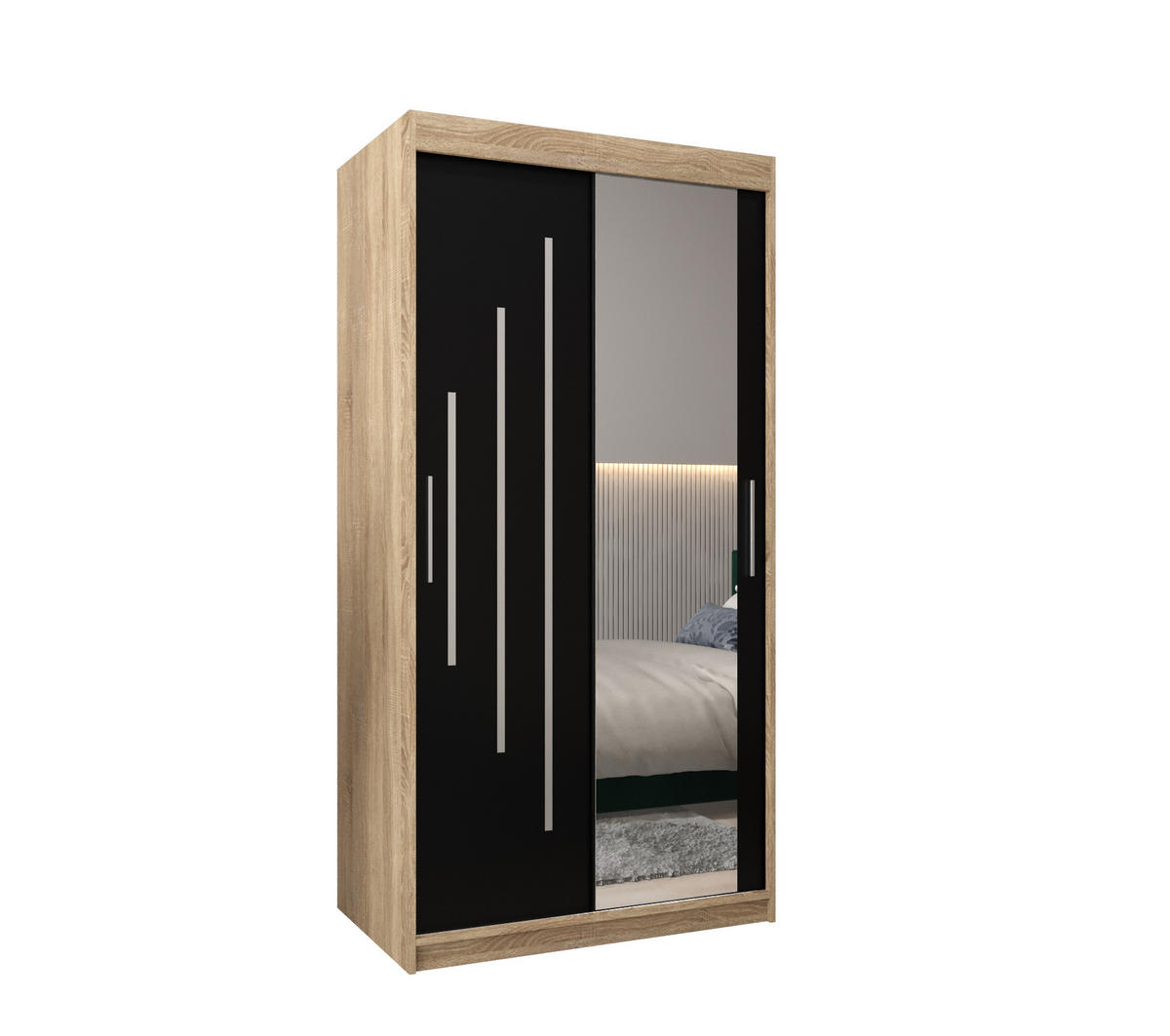SCHWEBETÜRENSCHRANK 200/100/62 2-türig - Silberfarben/Schwarz, Holz/Kunststoff (100/200/62cm) - Abiks Möbel