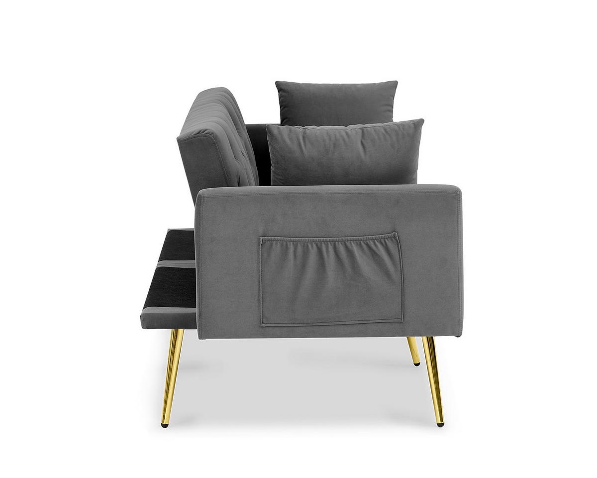 SCHLAFSOFA 177/78/74 cm in Gray Samt mit Aufbewahrungstasche - Grau, Textil (78/74/177cm) - Oxeza