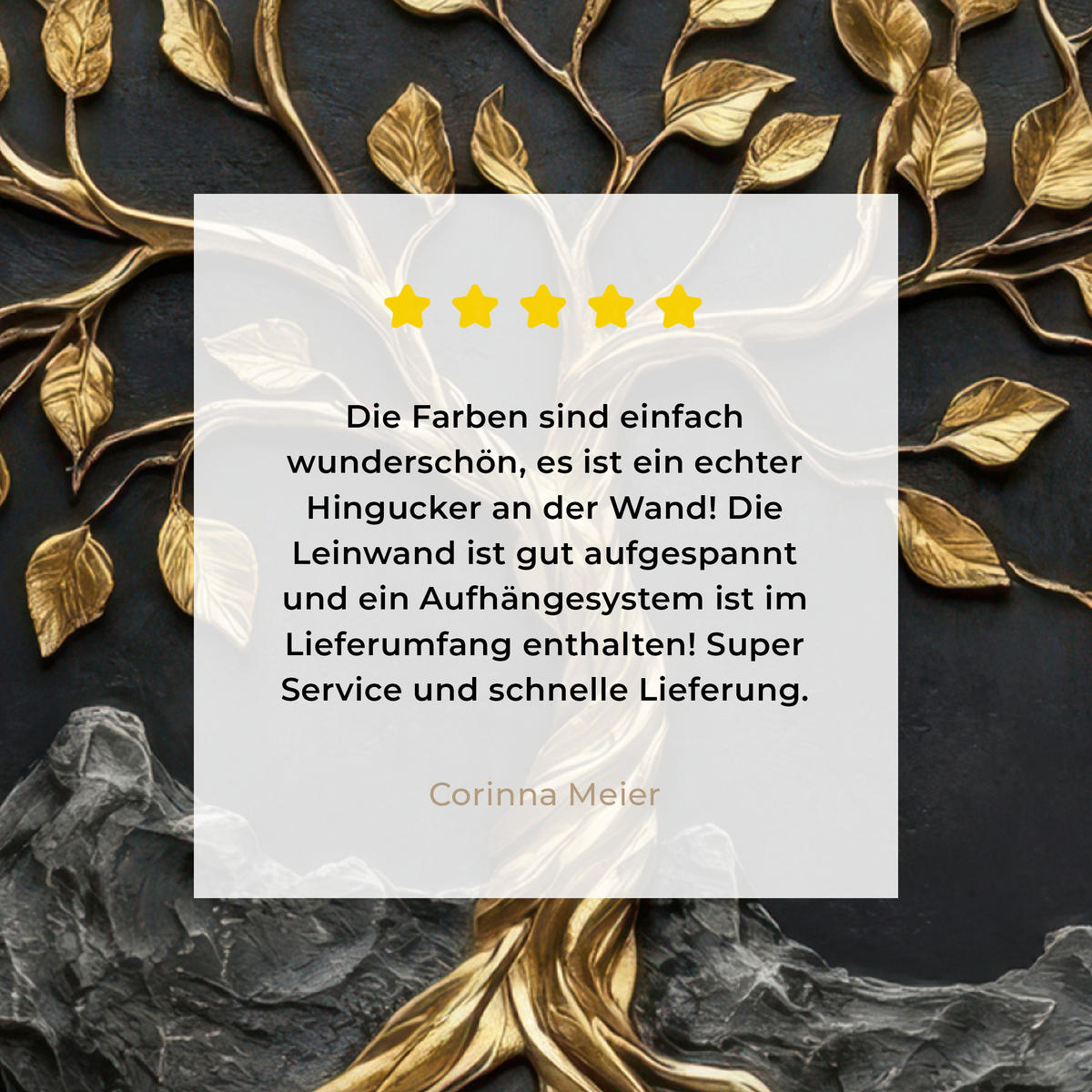 LEINWANDBILD Blätter - Gold - Baum - Fels Deko Wohnzimmer 20x20 cm - Schwarz, Textil (20/20cm) - MuchoWow