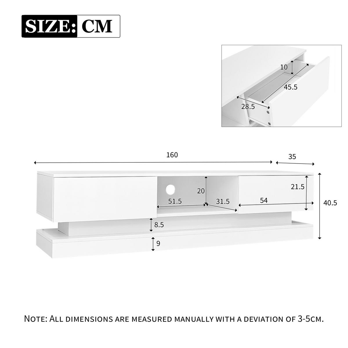 TV-ELEMENT mit LED 160 x 35 x 40,5 cm Hochglanz Weiß - Weiß, Holzwerkstoff (35/40.5/160cm) - Beauniv