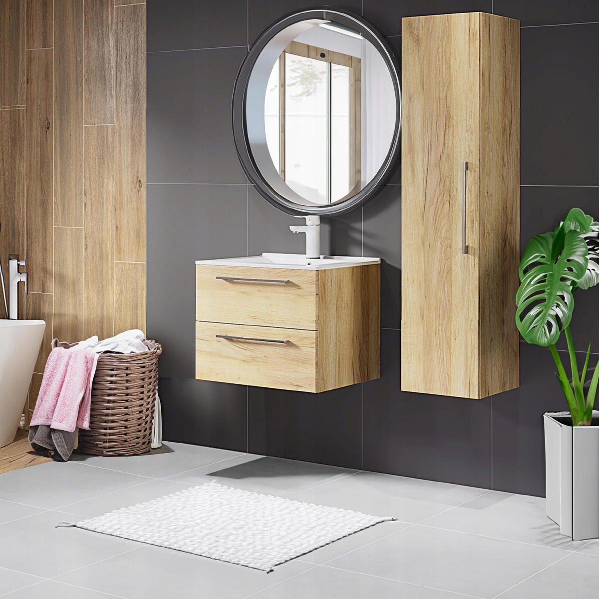 WASCHTISCHKOMBI 50cm mit Waschbecken + Armatur Eichenfarbe - Eichefarben, Holzwerkstoff (50/50/39cm) - Stamar