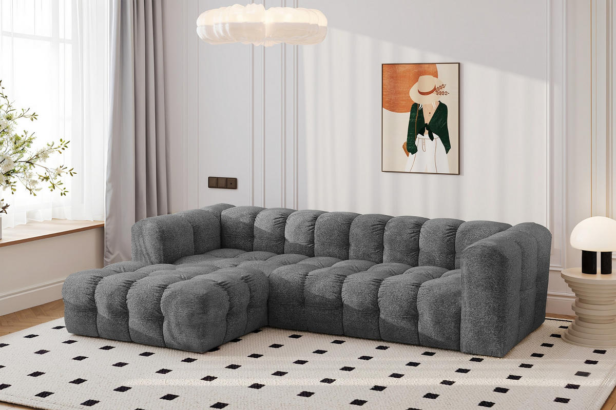 ECKSOFA L-form BALOO L, Chenille-Stoff Arena, Anthrazit, Links - Anthrazit, Holz (280/193cm) - Kaiser Möbel