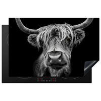 HERDABDECKPLATTE Schottischer Highlander - Hörner - Schwarz - Weiß - Kuh - Wild - Tiere Induktionsschutz 81.6x52.7 cm - Schwarz, Kunststoff (81.6/52.7/0.2cm) - MuchoWow