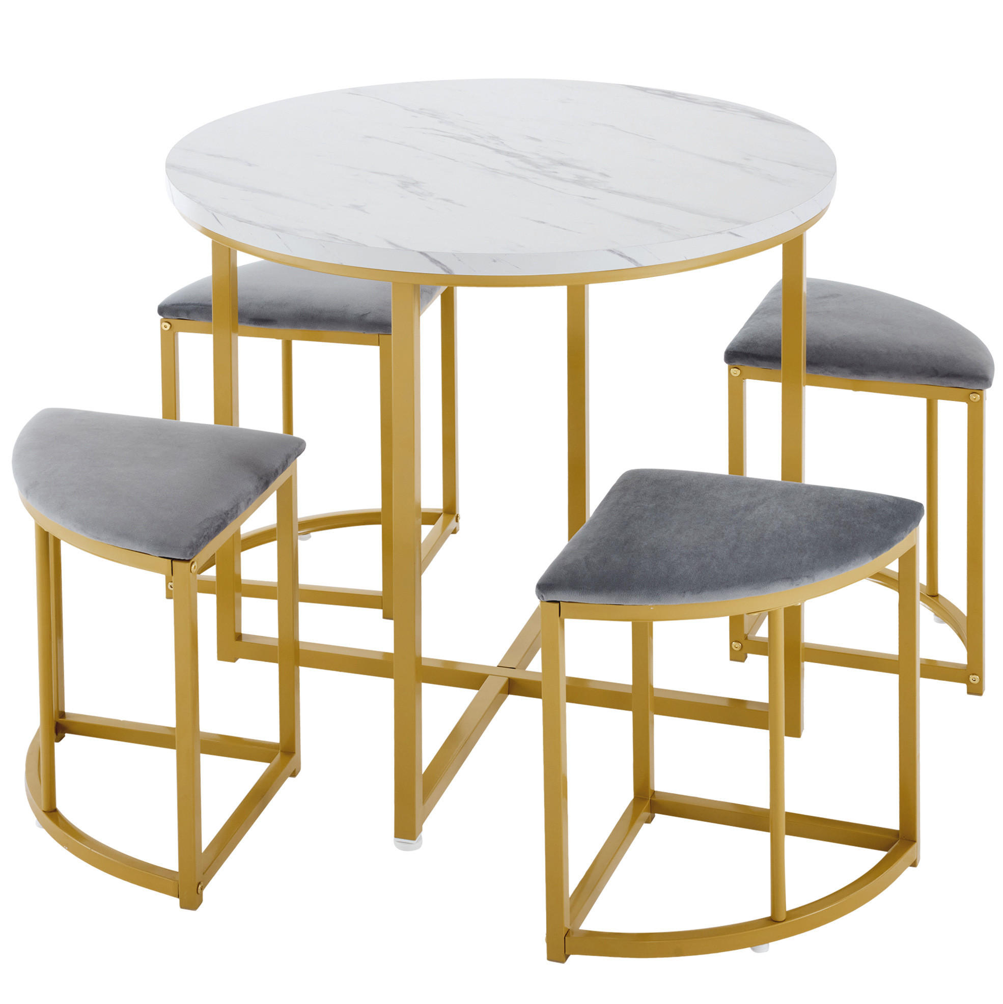 TISCHGRUPPE für 4 Personen mit Samtstühlen und rundem Tisch Ø 80 cm - Weiß, Holzwerkstoff (80/75/80cm) - BEAOK