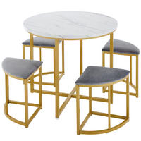 TISCHGRUPPE für 4 Personen mit Samtstühlen und rundem Tisch Ø 80 cm - Weiß, Holzwerkstoff (80/75/80cm) - BEAOK